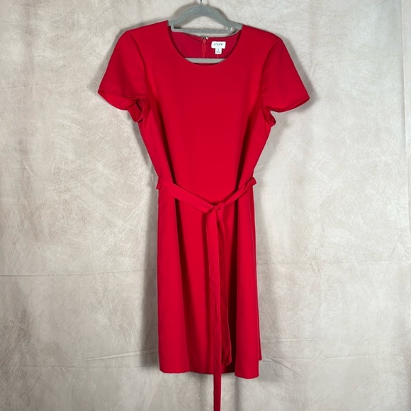J Crew NWT Short Sleeve Dress Womens 8 Poppy Red Belted Waist Office Work Career - Picture 1 of 10